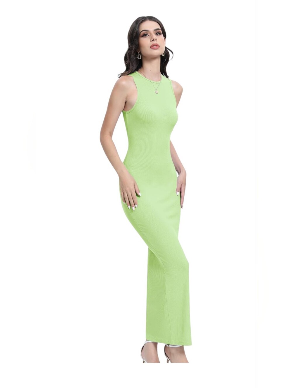 BNNW Sleeveless Bodycon Green Maxi Dress - Women's Casual Tank Style